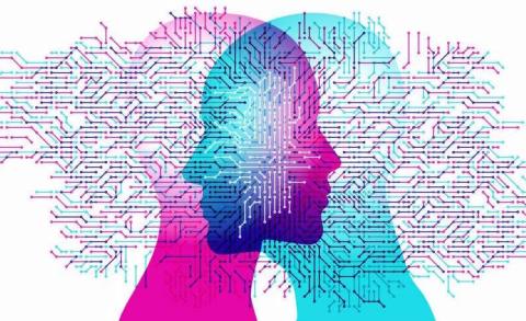 Graphic of two human silhouettes overlapping and speaking